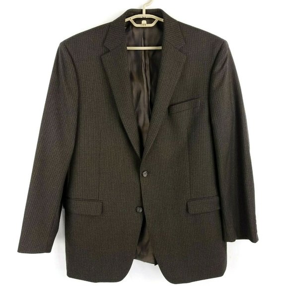 Ralph Lauren Brown Check Wool Two Button Single Vent Blazer Jacket Mens 43R